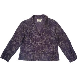 FLAX Jeanne Engelhart Embroidered Floral Jacket 100% Cotton Sz Small